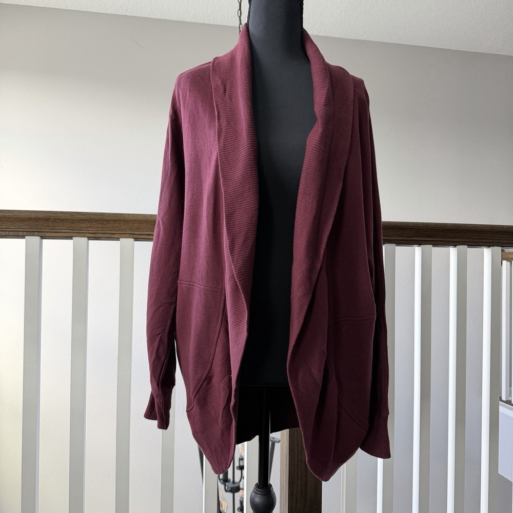 Gap Cardigan Sweater M/L Burgundy Knit Long Sleeve Shawl Collar Open‎ Front